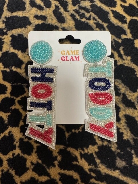 KL Beaded Hotty Toddy (Mixed Powder Blue, Red &amp; Navy) Earrings