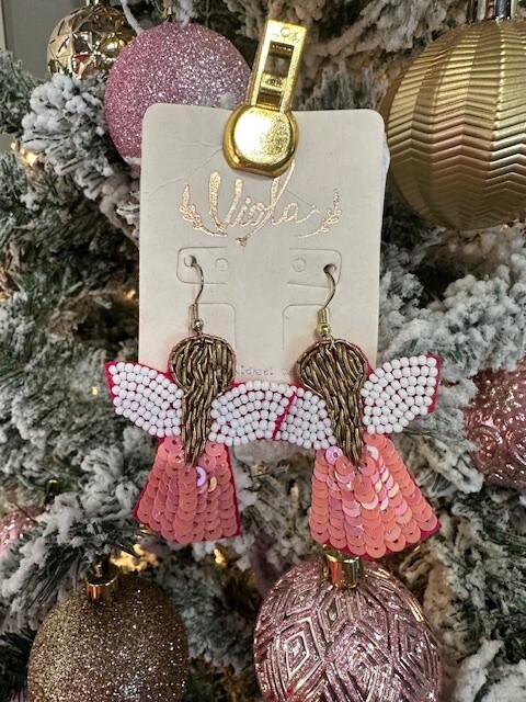 Angel Beaded\Sequin Earrings, Pink