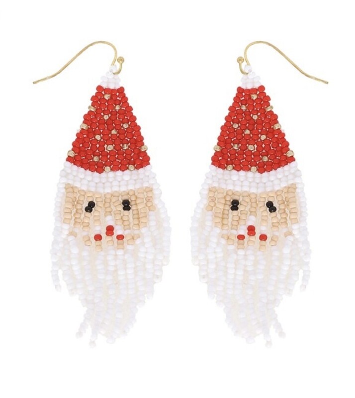 Santa Tassel Beaded Earrings