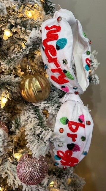 Merry &amp; Bright Beaded Christmas Headband, White