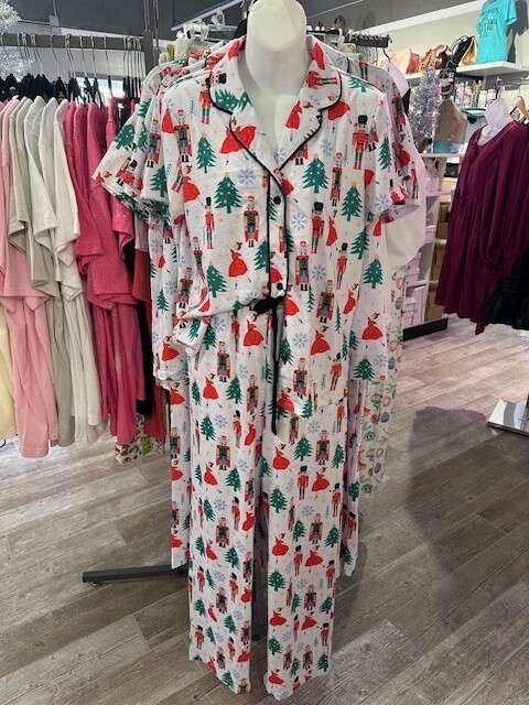 Nutcracker SS Button Down/long Pant PJ Set