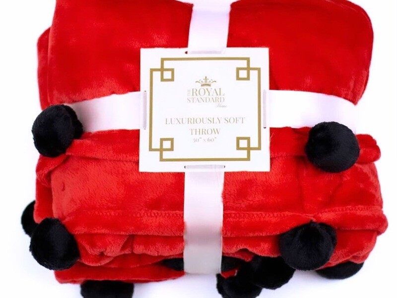 Cozy Pom Pom Throw, Red/Black