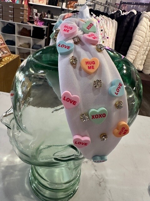Conversation Hearts Headband, White