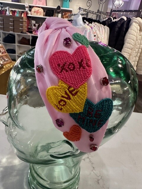 Be Mine Beaded Headband, Baby Pink