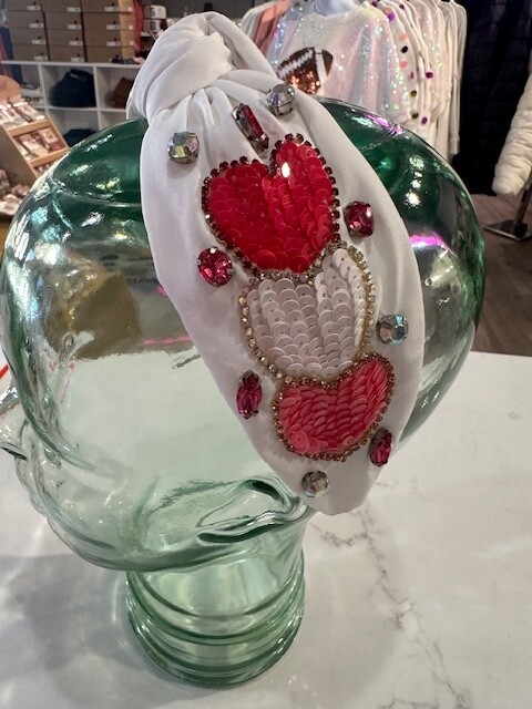 Sequin Hearts Headband, White