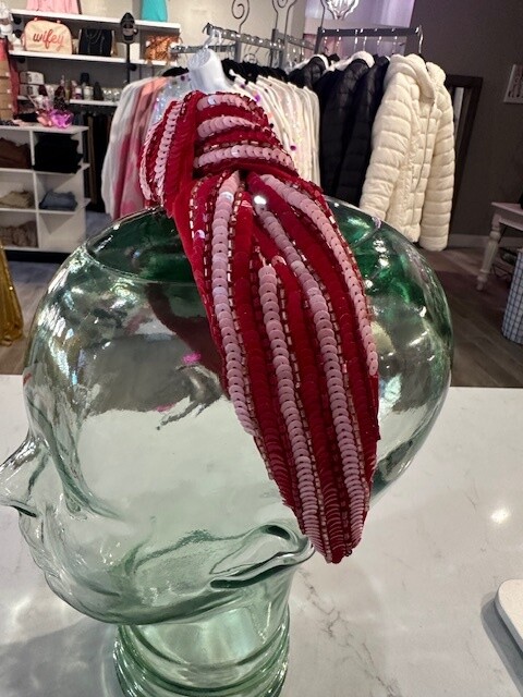 Sequin Stripe Headband, Red/Pink