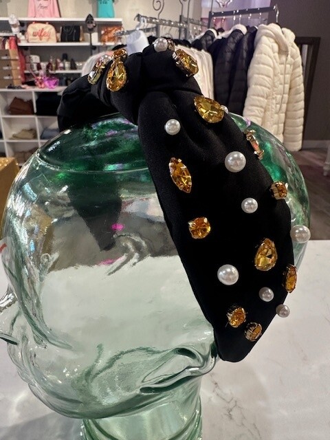 SL Pearl & Gold Beaded Headband, Black