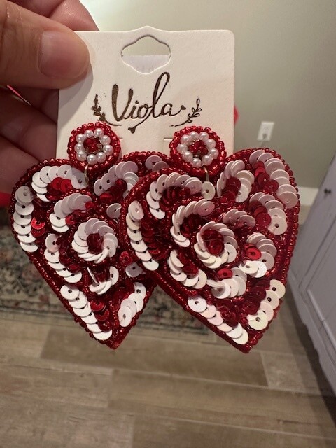 Red Sequin Heart Earrings