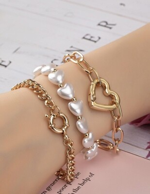 Bracelet Set with Heart Toggle & Heart Pearls