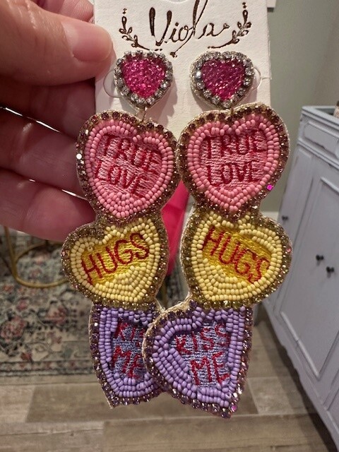 Candy Heart Beaded Earrings, Pink