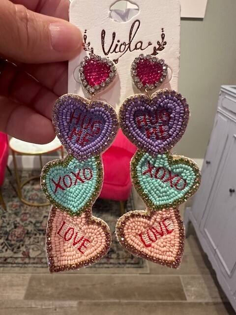 Candy Heart Beaded Earrings, Purple