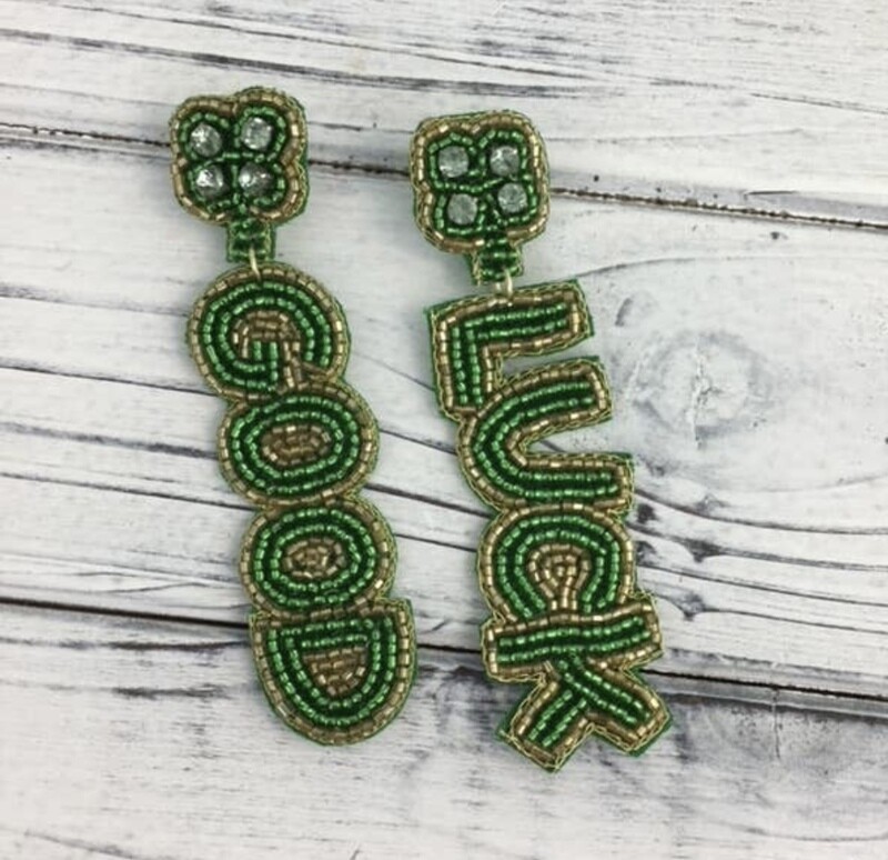 Good Luck Beaded Earrings, Green\Gold