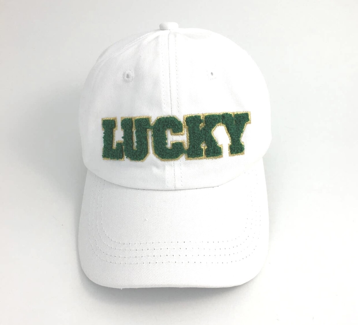 LUCKY Patch Adjustable Cap, White with Green/Gold