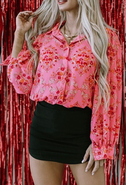Floral Button Down Top, Pink