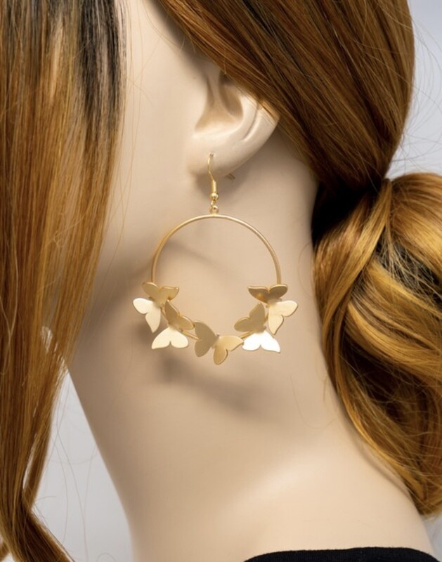 Multiple Butterfly Dangle Hoop, Gold