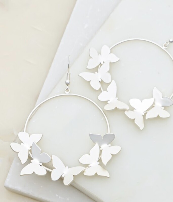 Multiple Butterfly Dangle Hoop, Silver