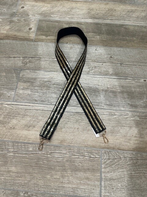 KL Sequin Purse Strap, Black/Gold