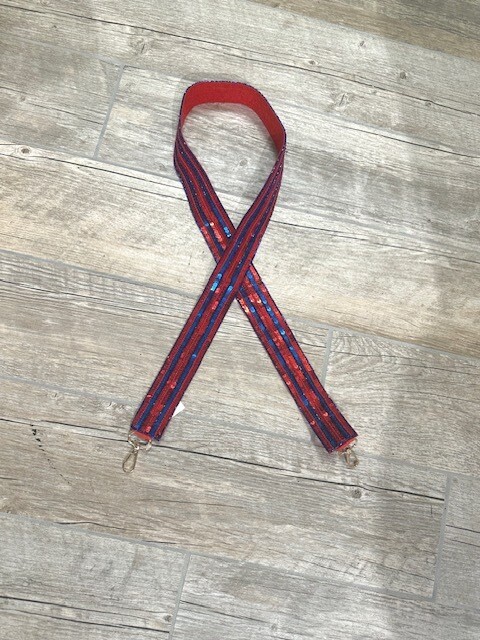 KL Sequin Purse Strap, Red/Blue