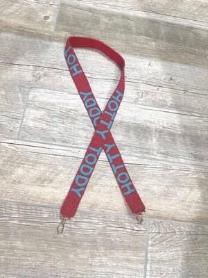KL Beaded Purse Strap, Red With Powder Blue