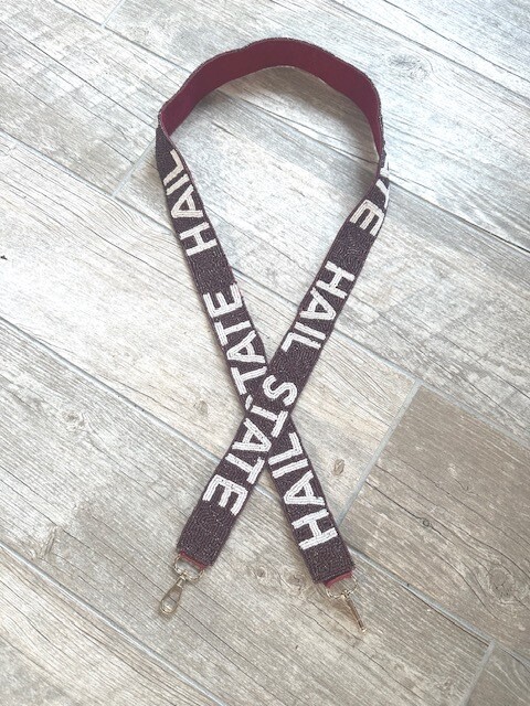 KL Beaded Purse Strap, Maroon with White Hail State