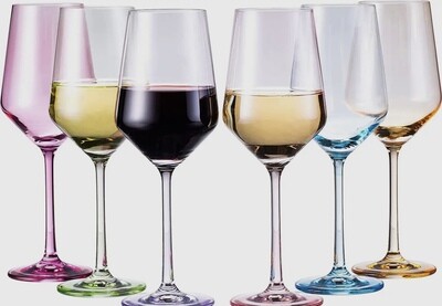 Set Of 6, 12oz. Wine Glasses, Pastel