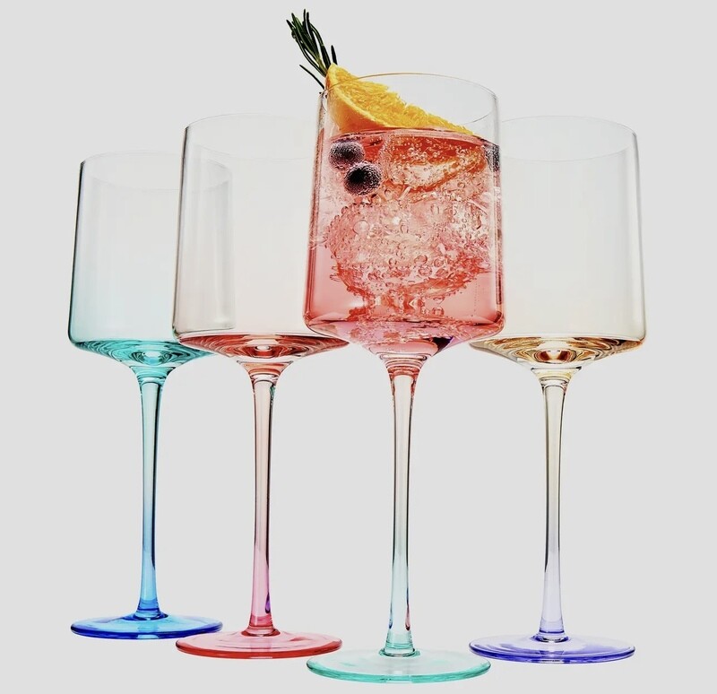 Set Of 4, 13.5oz. Handblown Crystal Glassware, Ombre Pastel