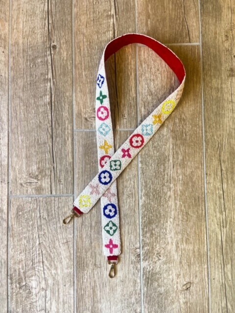 BB Beaded Purse Strap, White with Color LV Dupe