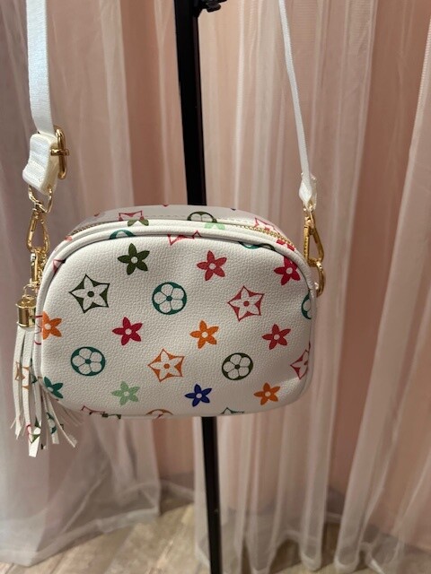 Mini Me Crossbody, White with Color