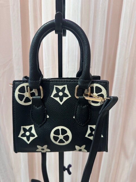 Mini Me Inspired Tote Crossbody, Black/Beige