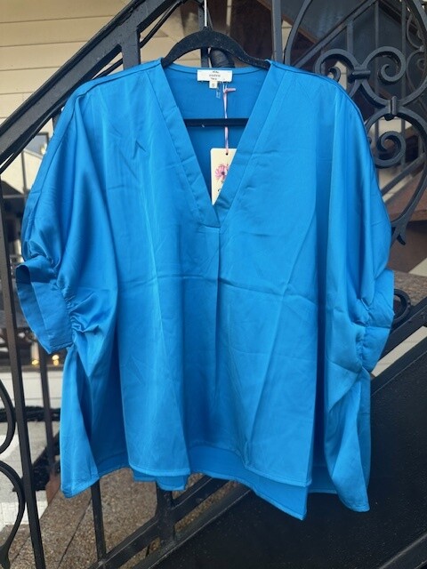 Satin Dolman Sleeve Top, Blue