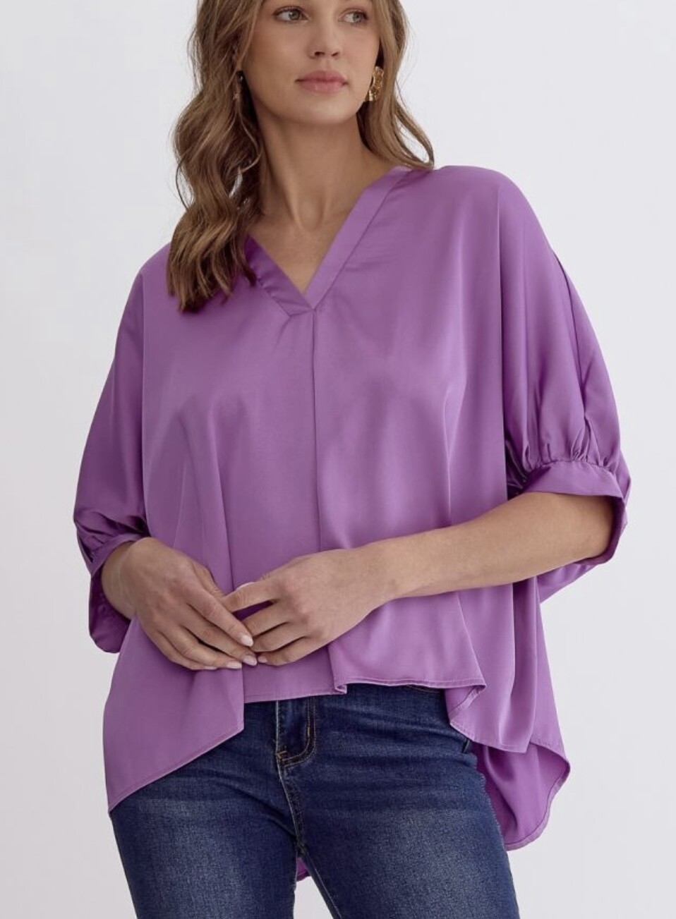 Satin Dolman Sleeve Top, Lavender