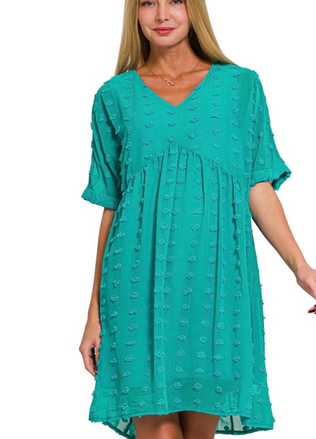 Swiss Dot Babydoll Dress, Teal