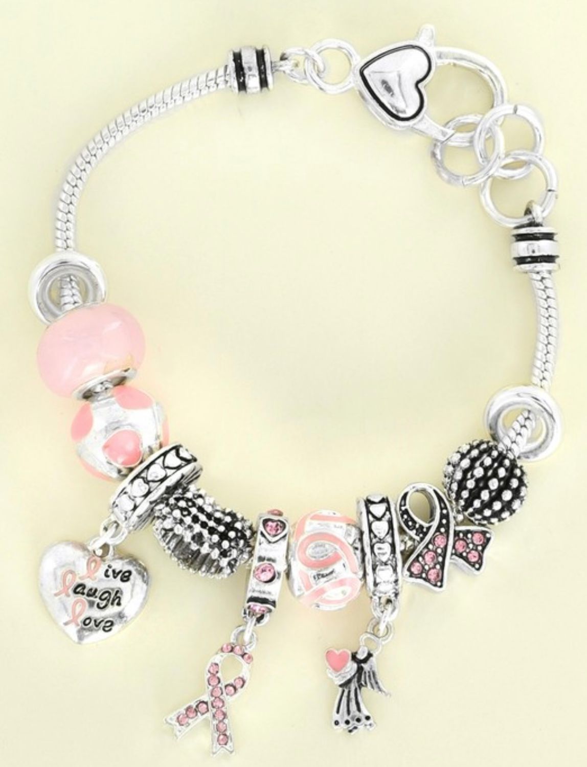 Pink Ribbon Charm Bracelet, Silver