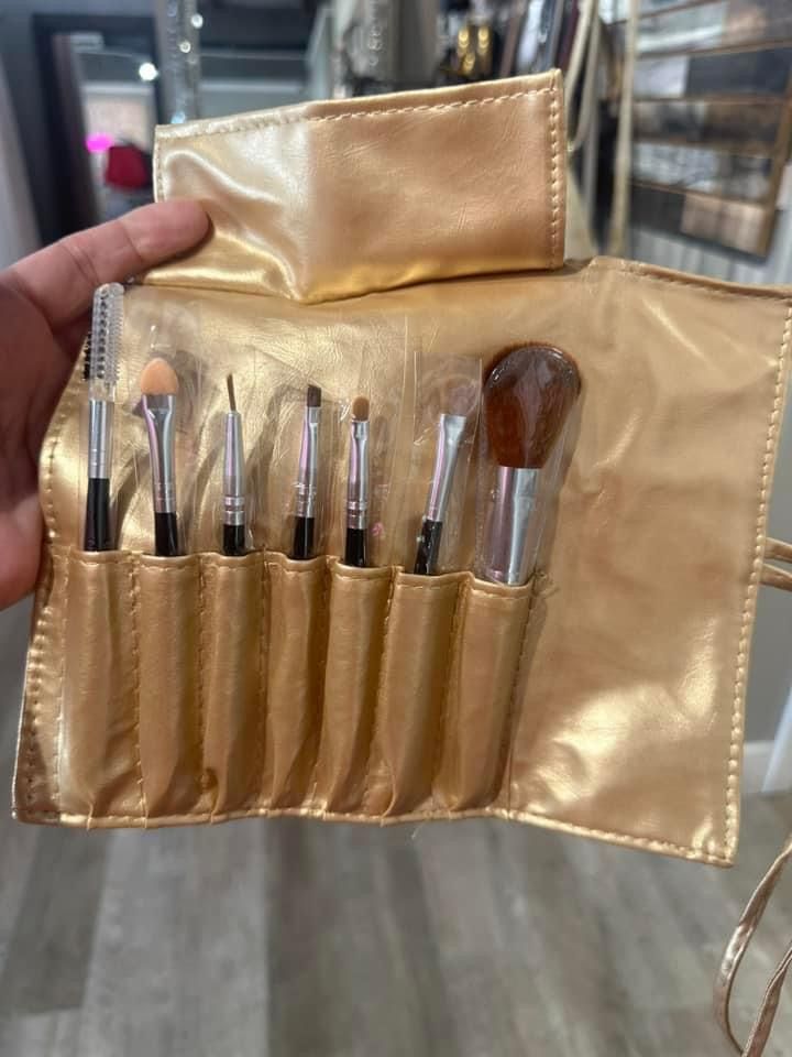 Makeup Brush Roll Up Set, Gold