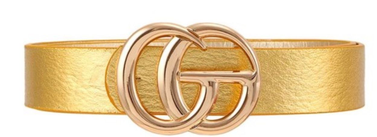 Faux Leather Belt with Buckle, Gold