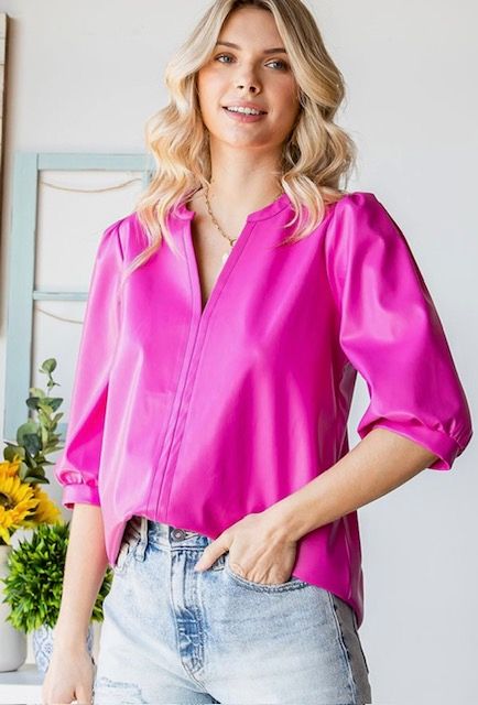 Faux Leather Top, Hot Pink