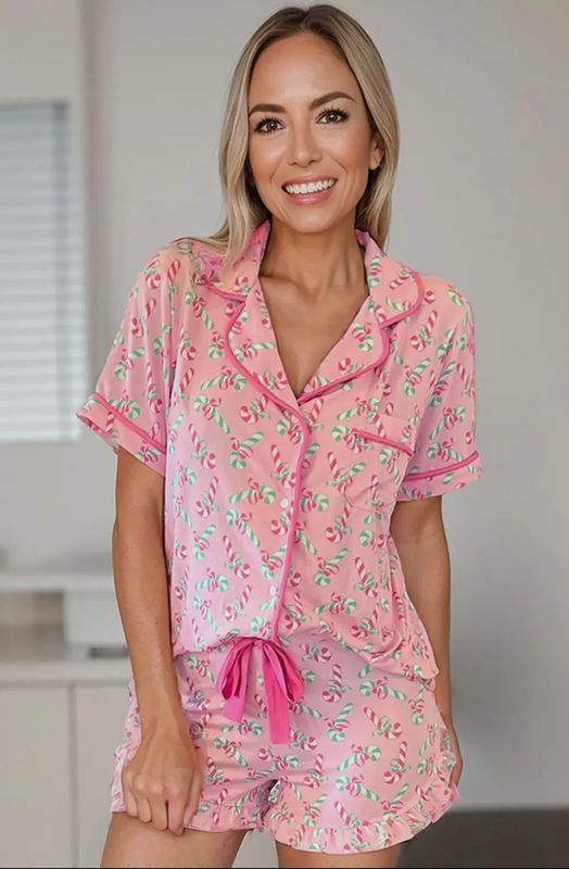 Candy Cane Pocketed PJ's (Shorts/SS)