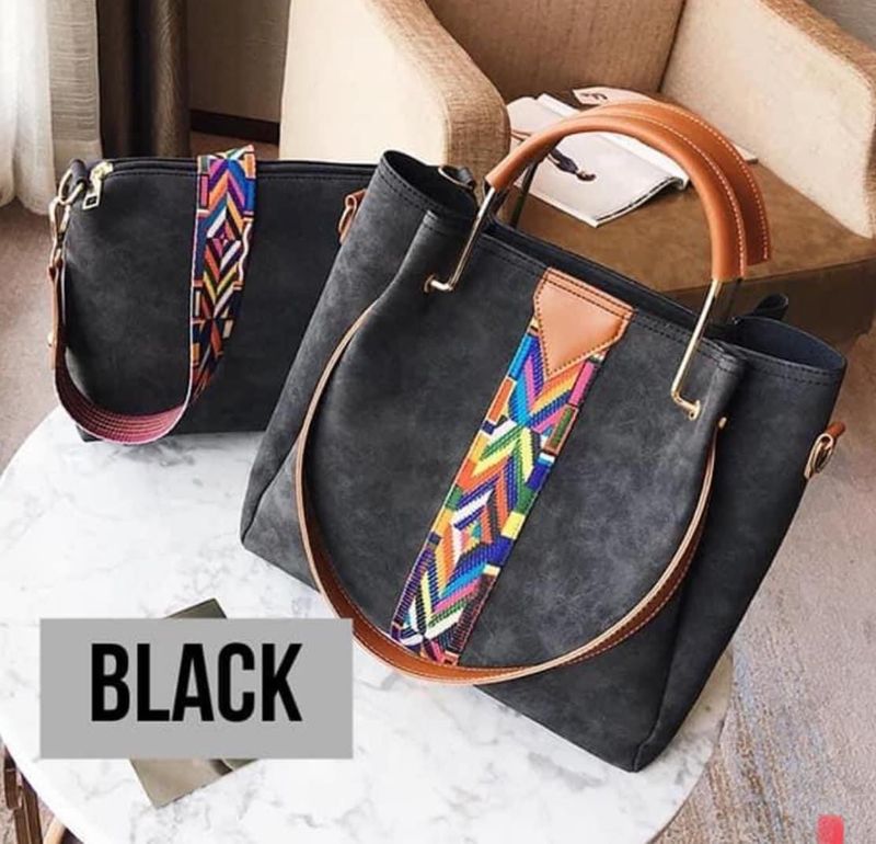 Suede Two Piece Bag, Black
