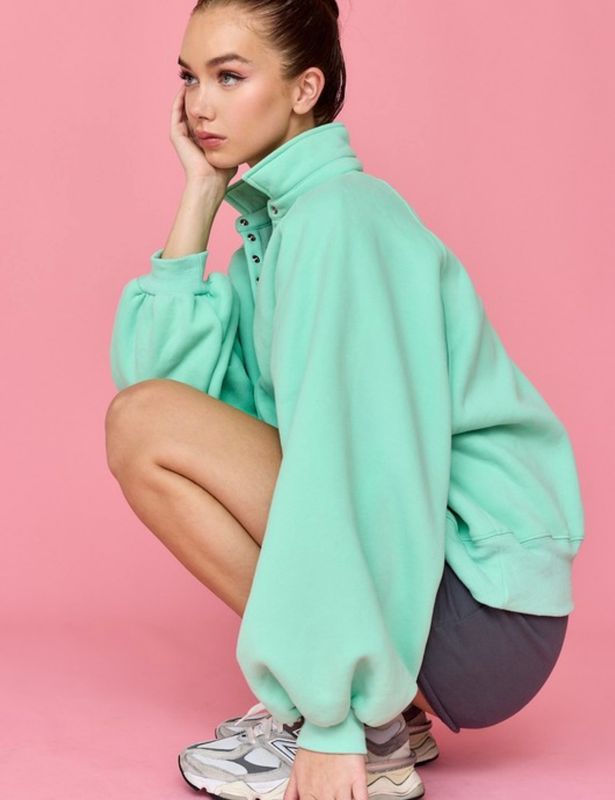 Swearshirt Pullover with Collar, Seafoam