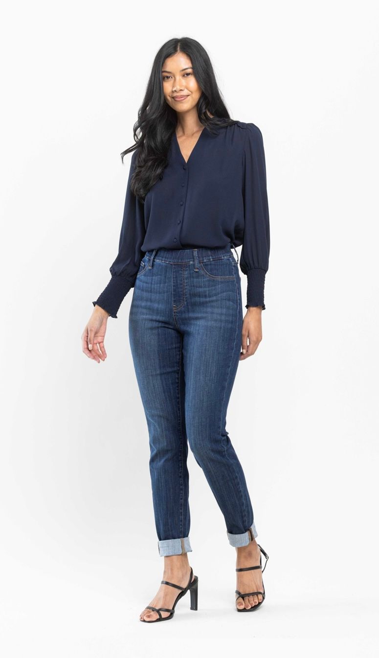 High Waist Pull On Double Cuff Slim