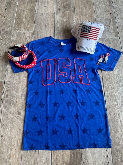 USA Puff, Star Print Tee, Blue