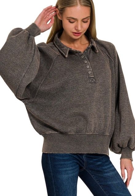 Acid Wash Fleece, Ash Black
