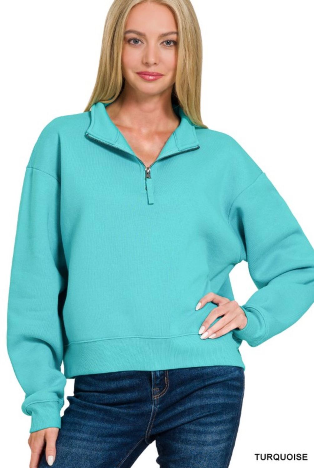 Half Zip Fleece, Turquoise