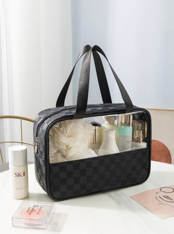 Checkered Travel Clear Bag, Black