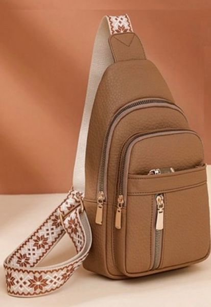 Vegan Leather Crossbody Sling, Camel