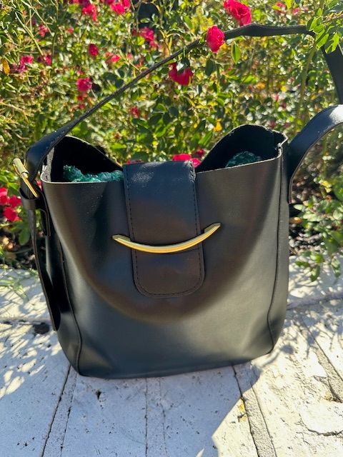 Vegan Leather Messenger Bag, Black