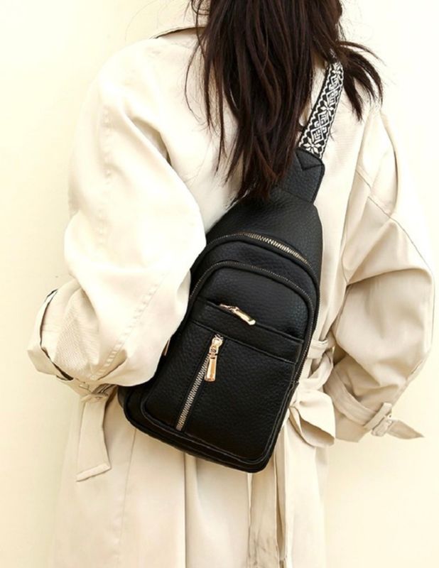 Vegan Leather Crossbody Sling, Black