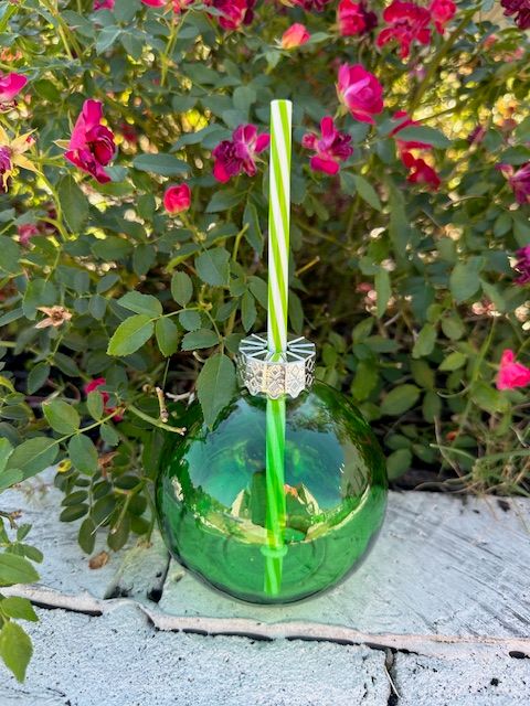 Glass Christmas Ornament Cup with Straw, Green