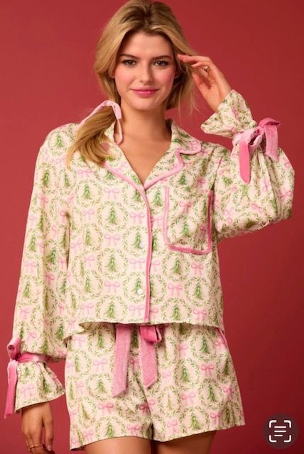 Trees &amp; Bows, Satin with Velvet, Green/Pink