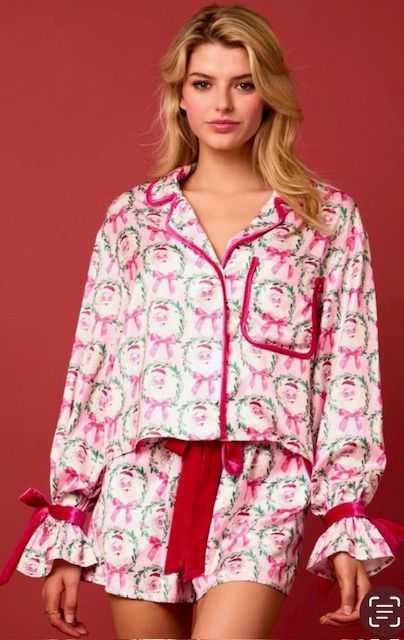 Santa &amp; Bow, Satin with Velvet, Pink/White